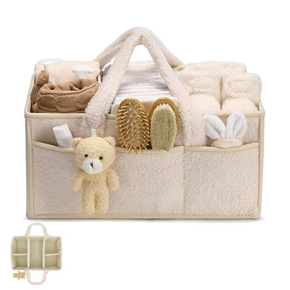 Changing Bag Organiser, Changing Table Organiser, Portable Changing Basket with Removable Compartments, Plush Changing Organiser with Handles, Baby Storage Basket for Changing and Baby Things