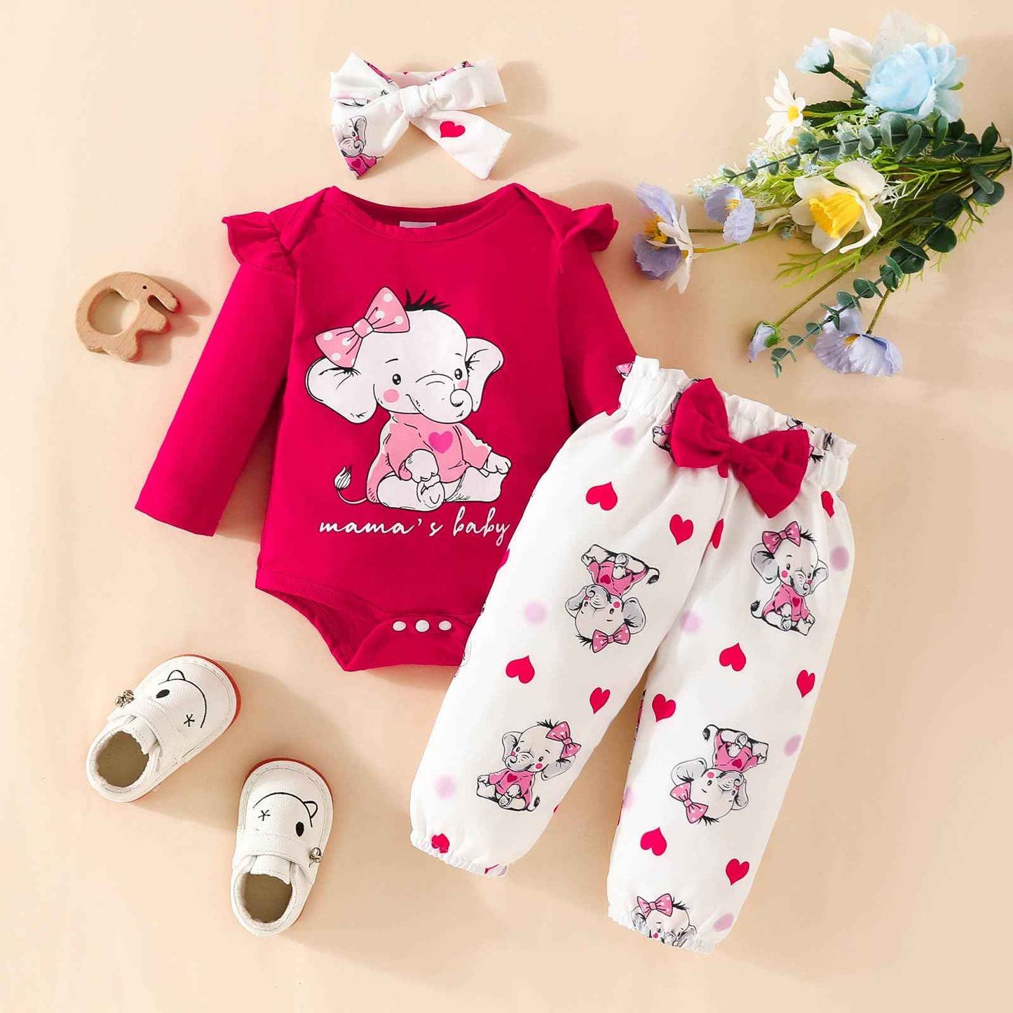 Toddler Girls Long Sleeve Cartoon Prints Romper Body Trousers Headbands Outfits Baby Clothing 6 Months Boy Baby Things For Girls