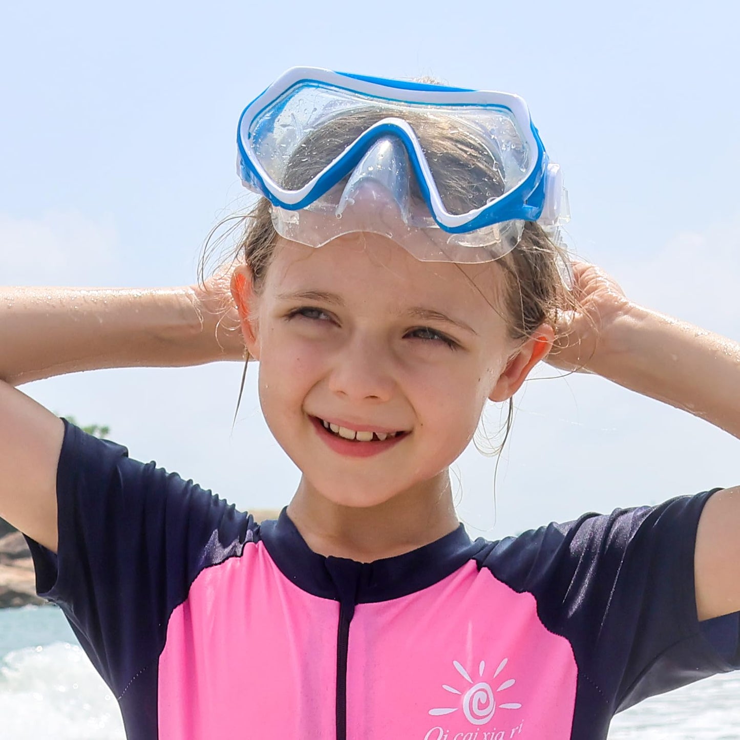 Findway Children's Diving Goggles, Swimming Goggles, Snorkel Mask for Boys Girls Teenagers, Diving Mask with Nose Cover, 180° Panorama, HD, Anti-Fog, Anti-Leak, Diving Goggles for Children 4-16 Years