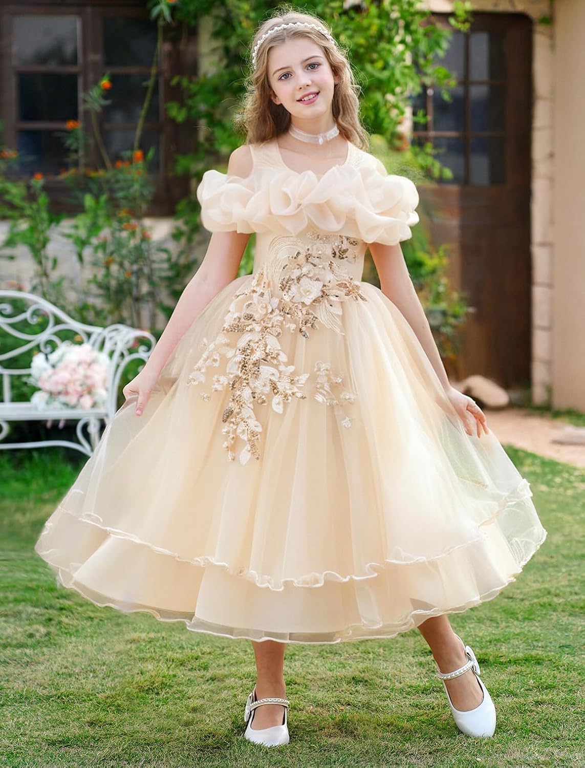 Kinder Mädchen Blumenmädchen Kleider Bestickt Hochzeit Brautjungfer Kleider Trägerlose Prinzessin Kleider Klavier Kostüme