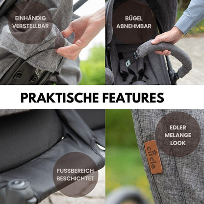 ABC Design Zwillingsbuggy Twin Circle - leichter und wendiger Kinderwagen für Zwillinge mit Liegefunktion, klein zusammenklappbarer Geschwisterwagen - Woven Graphite