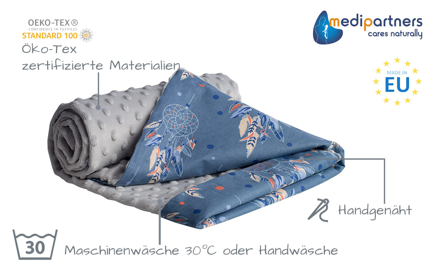 Medi Partners Babydecken Baby 100% Baumwolle Krabbeldecke Babydecke 75x100cm doppelseitig Kinderbett Minky Kuscheldecke Kinderwagen (REH mit grauem Minky)