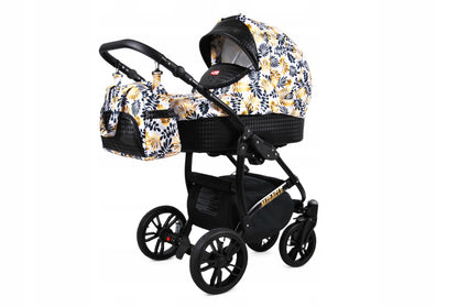 BabyLux Miracle 2-in-1 Baby Pushchair Deep and Pushchair with Accessories Adjustable and Foldable Aluminium Construction Waterproof Non-Removable Wheels Gold Leaf