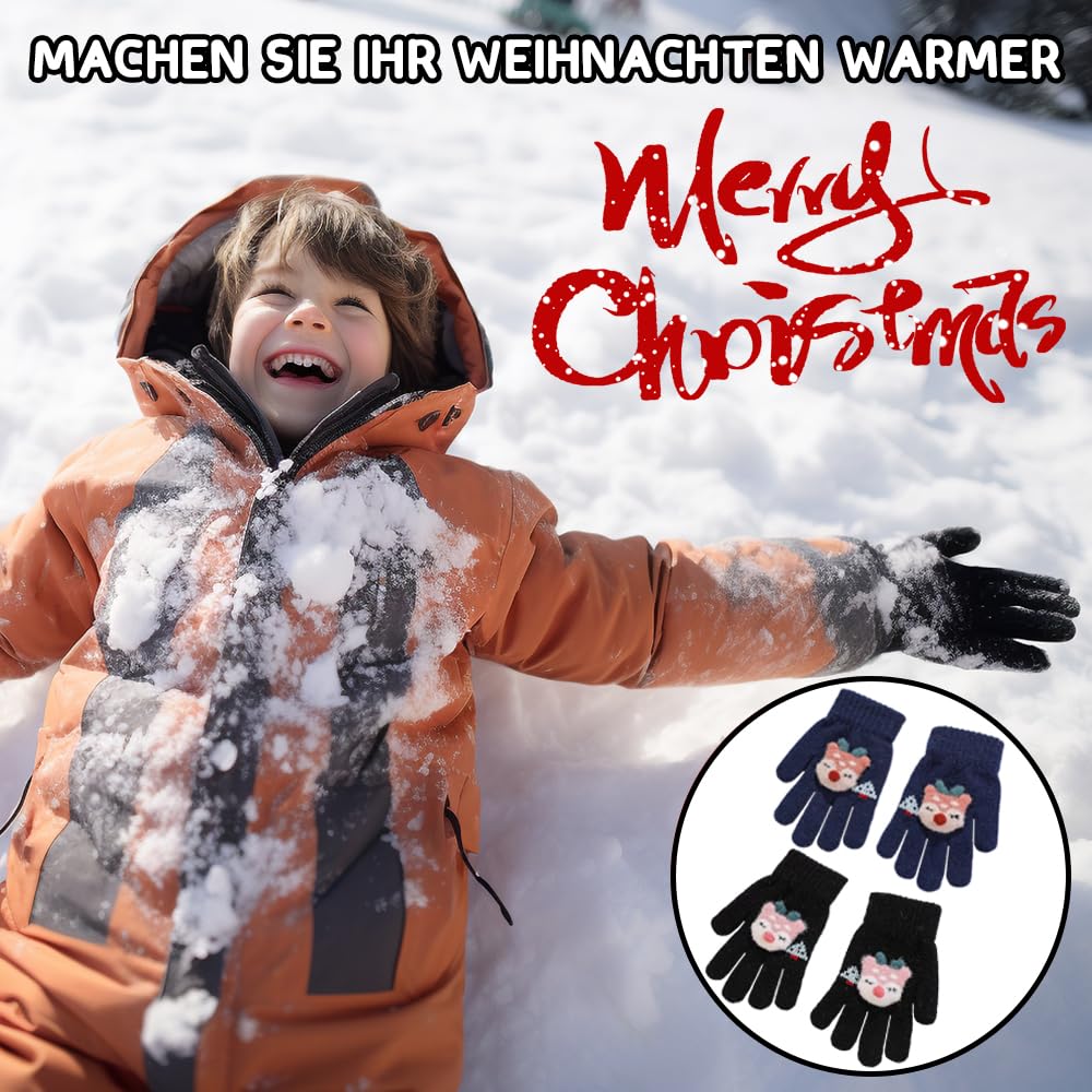 ZDQC 2 Paar Warme Strickhandschuhe Kinder,Süße Handschuhe Kinder,Handschuhe Kinder Stretch,Winter Warme Strickhandschuhe,Vollfinger Handschuhe,Fingerhandschuhe Kinder Winter