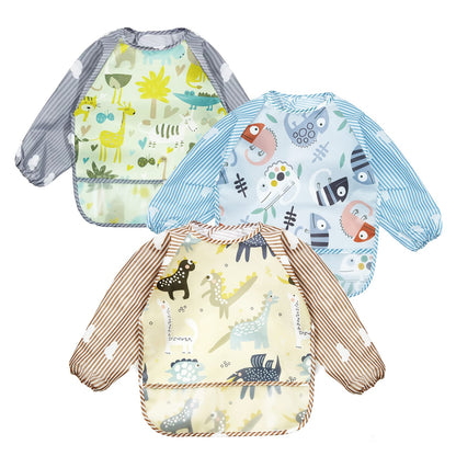 PandaEar Waterproof Baby Bibs with Long Sleeves, 3 Pack Washable Baby Bibs Feeding Bibs with Sleeves for 12-48 Months Children Eating Crafting Painting Art Craft Painting 