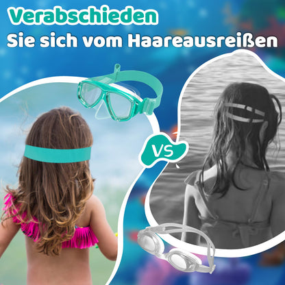 Vvinca Swimming Goggles for Kids with Nose Guard and Fabric Strap, Shatterproof, Anti-Fog and Waterproof for Children 3-14 Years