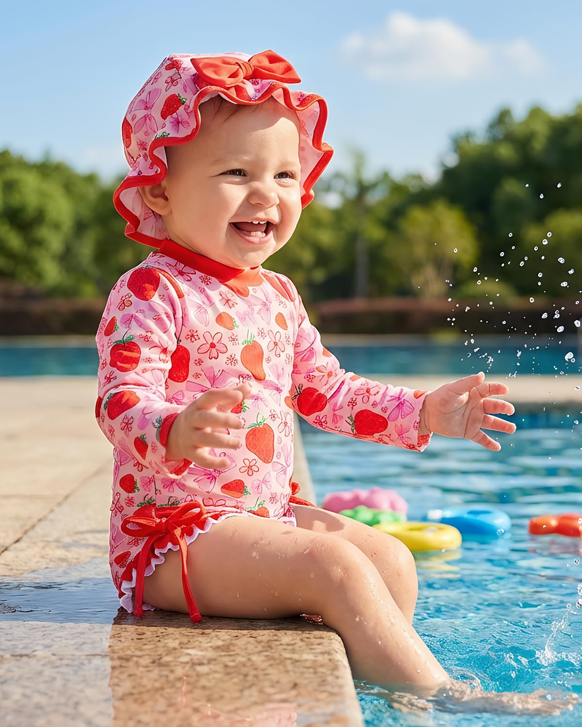 Baby Badeanzug Mädchen mit Sonnenhut Langarm UV Schutz Badebekleidung Für Baby-Mädchen Bademode Schwimmanzug