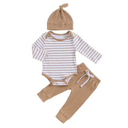 Baby Jungen Kleidung Gestreifter Body Strampler Langarm Top + Hose + Hut Baby Kleidung Set Baumwolle Weiche Kleidung Set für Neugeborene Kleinkinder 0-18 Monate