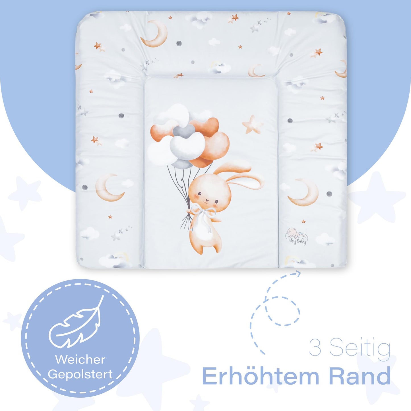 Wickelauflage Wickelunterlage abwaschbar und wasserdicht 75x72 cm - Wickelmatte zum Auflegen auf Wickeltisch Wickelaufsatz Wickelkommode oder Waschmaschine changing mat 75 x 72 Safari Motiv