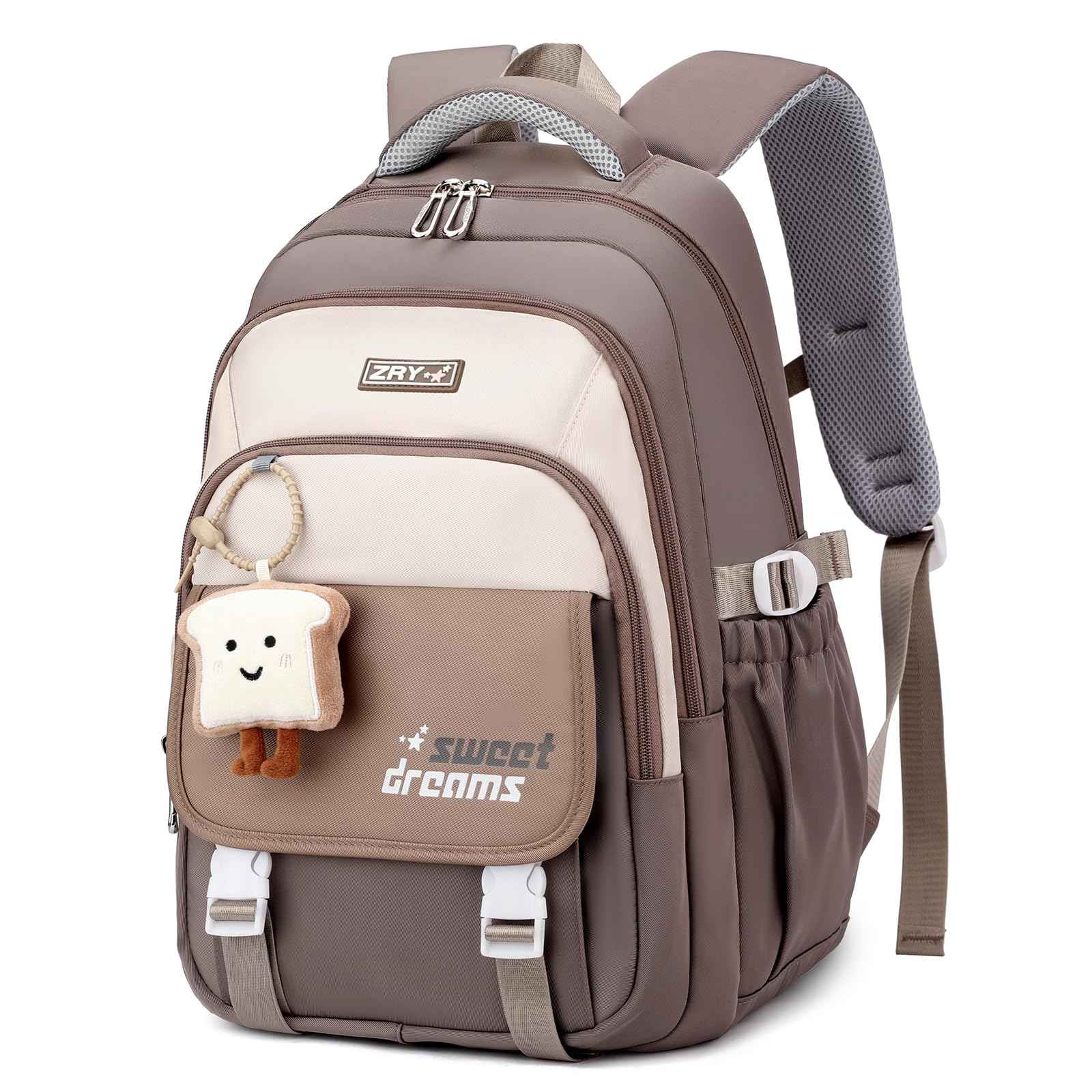 School Backpack Teenager - 36L School Bag for Girls from 5th Grade, Large Backpack for Middle and High School, Casual Children's Backpack with Cute Pendant and Trolley Strap, black, Rucksack
