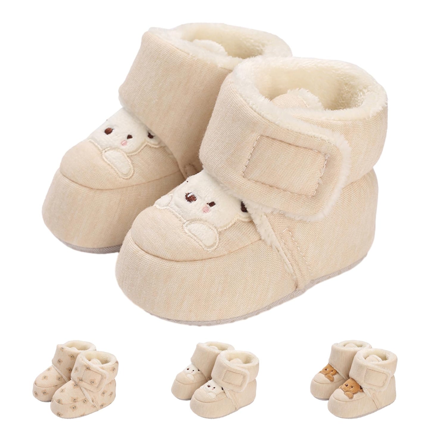 Tolaler Baby Newborn Fleece Booties Unisex, Thickened Lining, Warm Baby Winter Shoes, Adjustable Non-Slip with Soft Sole, Baby Booties/Everyday Wear (0–18 Months)