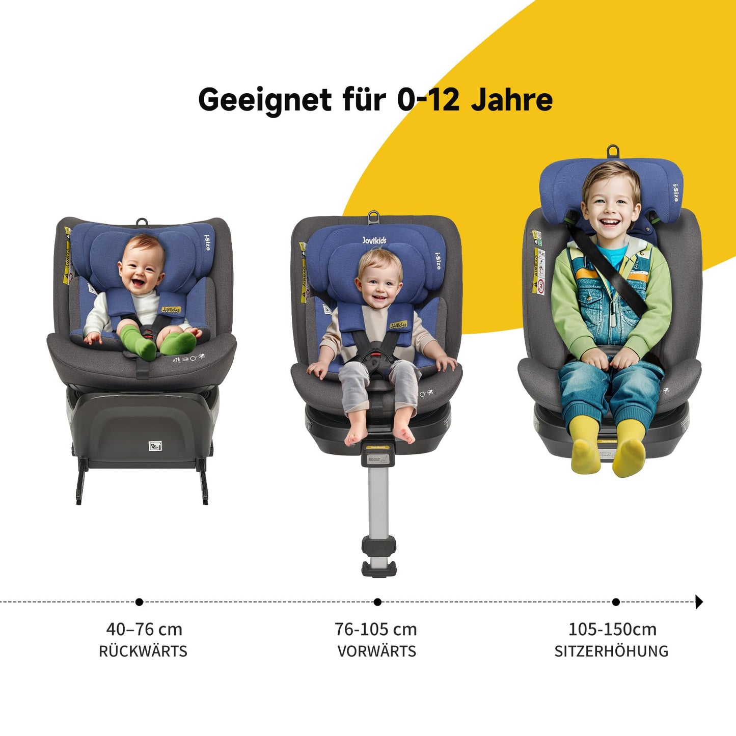 Jovikids 360° Drehbar Kindersitz mit ISOFIX, i-Size 40-150cm(ab Geburt -12 Jahre) Baby Autositz Reboarder mit Liegefunktion & Abnehmbar Vordach, ECE R129 (Rosa) - Meloni2