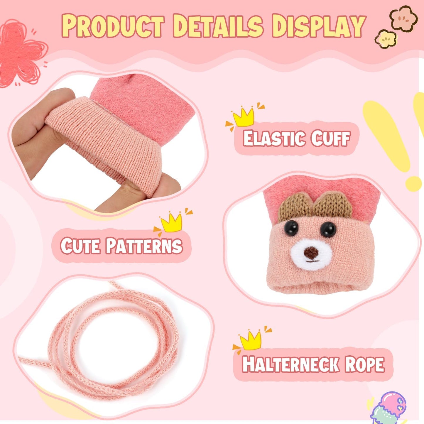 Becellen Fäustlinge Baby, Warme Weiche Kleinkind Strickhandschuhe mit Schlüsselband Niedliche Cartoon-Musterdesign Fäustlinge Baby Doppelt Winter Handschuhe für 0-3 Jahre Jungen Mädchen