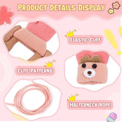 Becellen Fäustlinge Baby, Warme Weiche Kleinkind Strickhandschuhe mit Schlüsselband Niedliche Cartoon-Musterdesign Fäustlinge Baby Doppelt Winter Handschuhe für 0-3 Jahre Jungen Mädchen