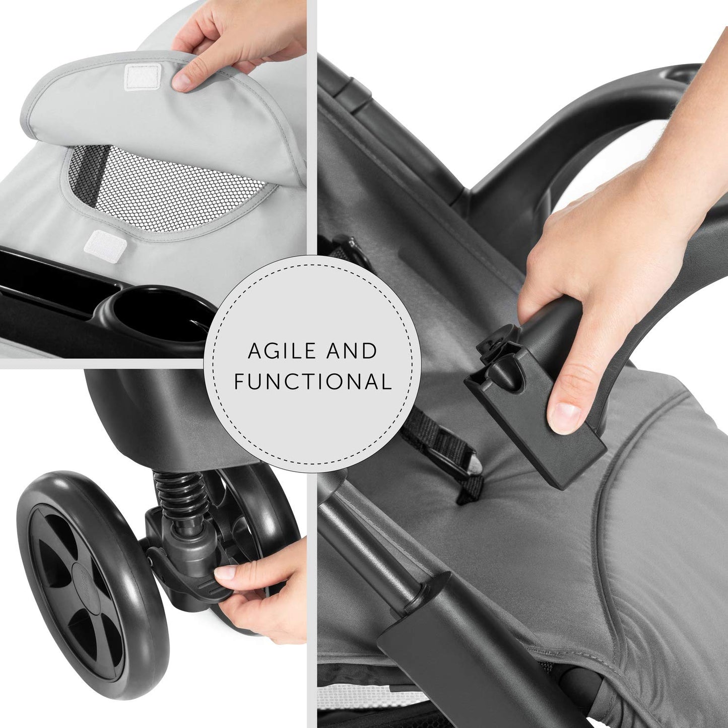 hauck Shopper Neo II, Schwarz Grau - Kinderbuggy mit Liegeposition ab Geburt bis 22 kg, 2x Tablett mit Getränkehalter, Einhändig Klein Zusammenklappbar, Tasche im Verdeck, XL Korb