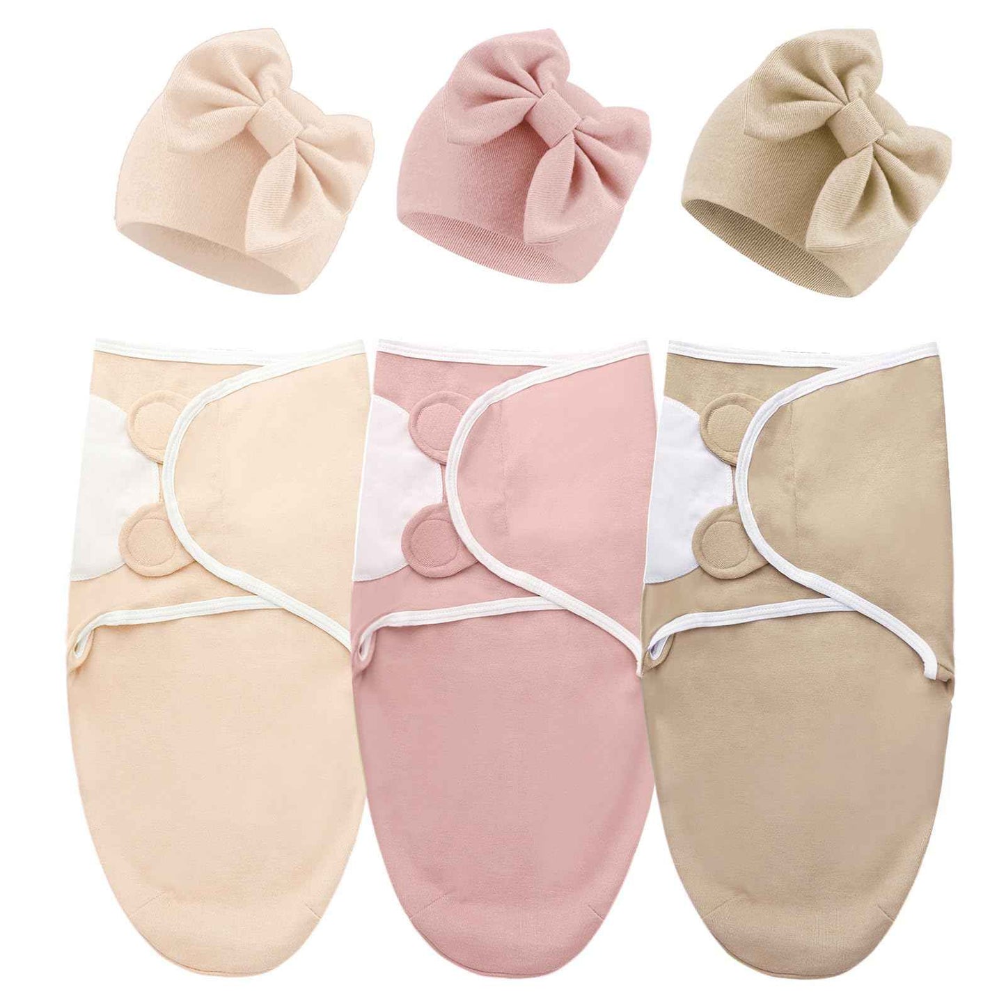 DRESHOW Neugeborene Swaddle Decke Hut Set Baby Gedruckt Swaddles Säugling Einstellbar Schlafsack für 0-3 Monate Mädchen Jungen