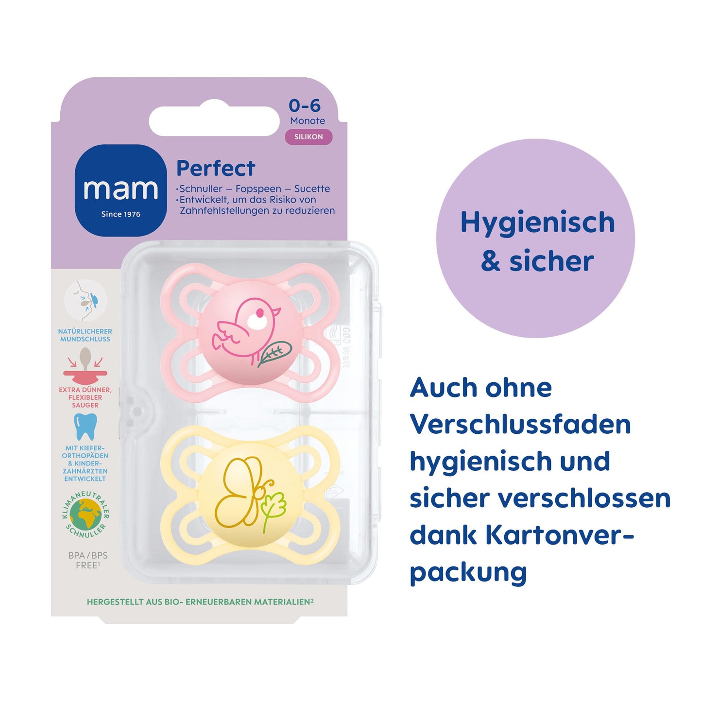 MAM Perfect Day & Night Schnuller | 0-6 Monate | Babyschnuller für Neugeborene | 94% Akzeptanz | beugt Zahnfehlstellungen vor | mit Zahnmedizinern entwickelt| SkinSoft Silikon | Vogel/Fuchs | 4 Stück - Meloni2