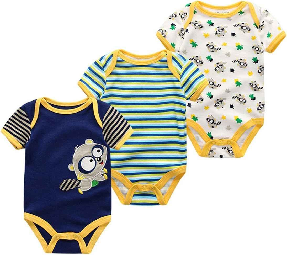 Kiddiezoom Baby Boys Pack of 3 Short-Sleeved Bodysuit Organic Onesies