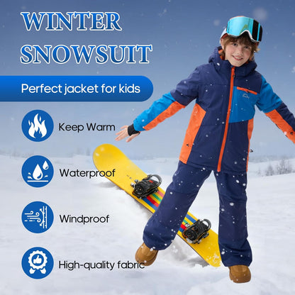 Kinder Schneeanzug für Jungen, Winter Skijacke und Hosen Set mit Kapuzenriemen, winddicht, wasserdicht, warmer Mantel