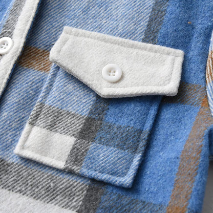 Kinder Übergangsjacke Jungen Kindermantel Mädchen Jacke Kariertem Hemd mit Kapuze für Frühling und Herbst
