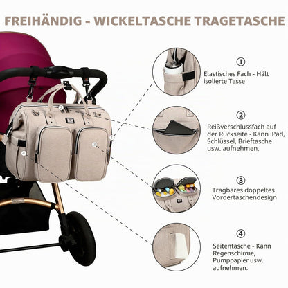 Wickeltasche mit wasserdicher Wickelunterlage und 2 Kinderwagen Haken verstellbare Schultergurt multifunktionale Umhängetasche Reisetasche für Unterwegs