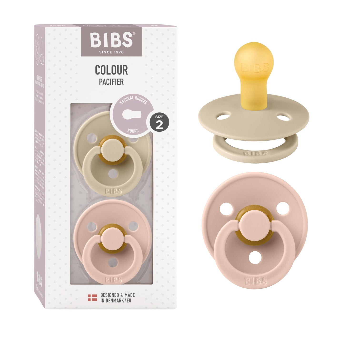BIBS Colour Schnuller 2er-Pack, BPA-frei, Kirschform Nippel. Naturkautschuk/Latex, Hergestellt in Dänemark. Größe 2 | 6+ Monate | 2-Pack, Coral/Ruby