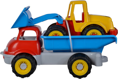 LKW Kipper mit Bagger, Sandspielzeug, 29cm/36cm, Reifen Softmaterial, ab 10 Monate