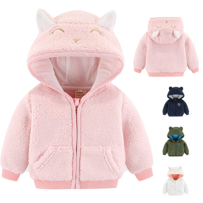 Gajaous Newborn Baby Girls Boys Fleece Hooded Jacket Zip Bear Coat Warm Winter Outwear