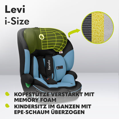 LIONELO LEVI I-SIZE 76-150 cm Kinderautositz, Gruppe 1 2 3, Seitenschutz, 10 Grad Kopfstützenverstellung Bequeme Armlehnen Verstellbare Rückenlehne, R129 i-Size - Meloni2