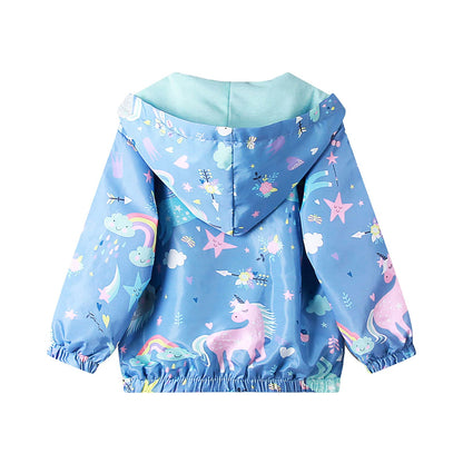 JinBei Jacken Mädchen Jacke Baby Kinder Kapuzen Sweatjacke Kapuzenjacke Cartoon Aufdruck Winddicht Mantel Windjacke Übergangsjack Frühling Herbst Outwear Softshelljacke Regenjacken 1-7 Jahre
