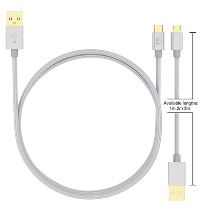 NALIA 1m Micro USB Kabel, Stabiles Nylon umflochtenes Sync Handy High Speed Ladekabel/ Datenkabel kompatibel mit z.B. Android Smartphones, Samsung, Huawei, HTC, LG, Sony, Nokia etc. - Silber
