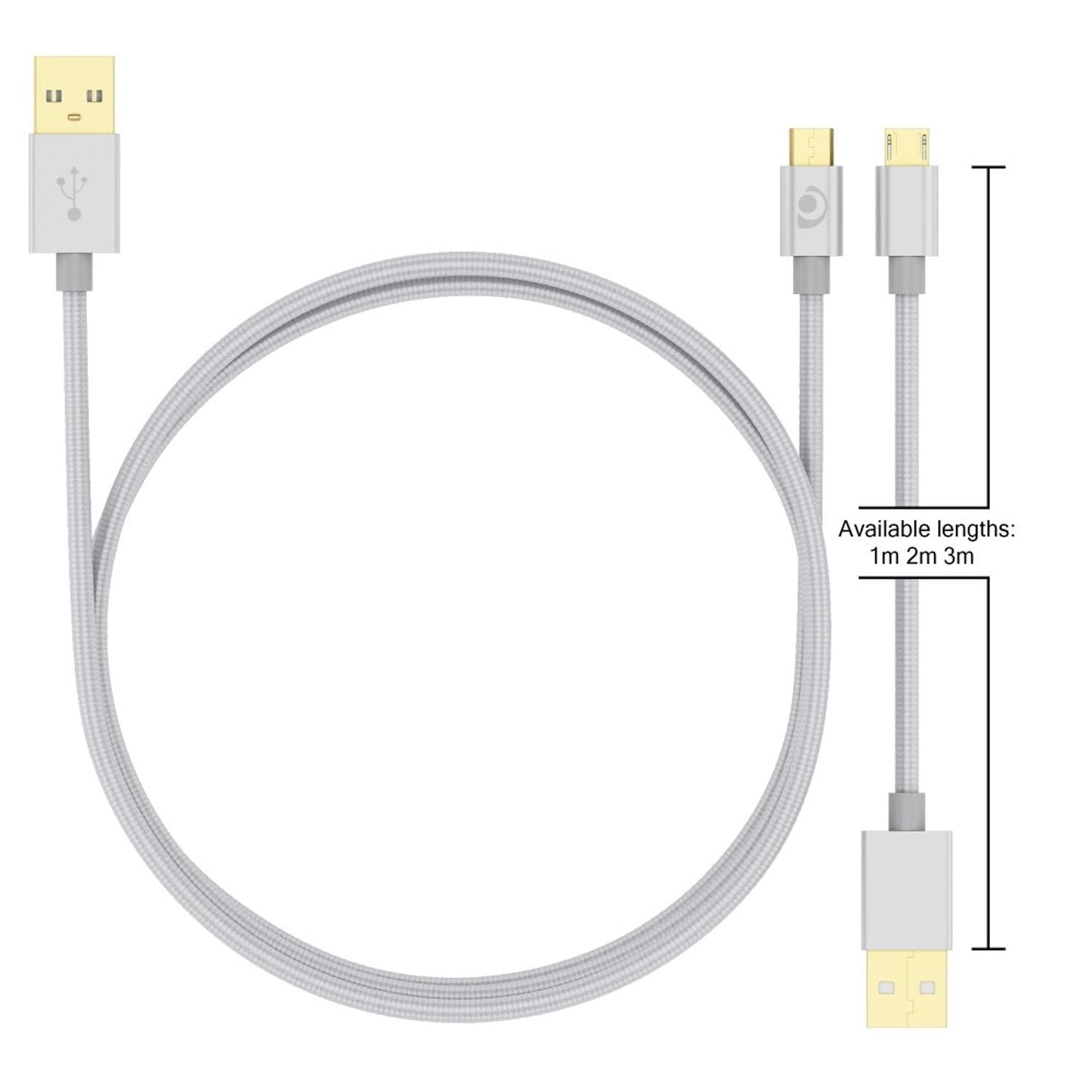 NALIA 2m Micro USB Kabel, Stabiles Nylon umflochtenes Sync Handy High Speed Ladekabel/ Datenkabel kompatibel mit z.B. Android Smartphones, Samsung, Huawei, HTC, LG, Sony, Nokia  etc. - Silber