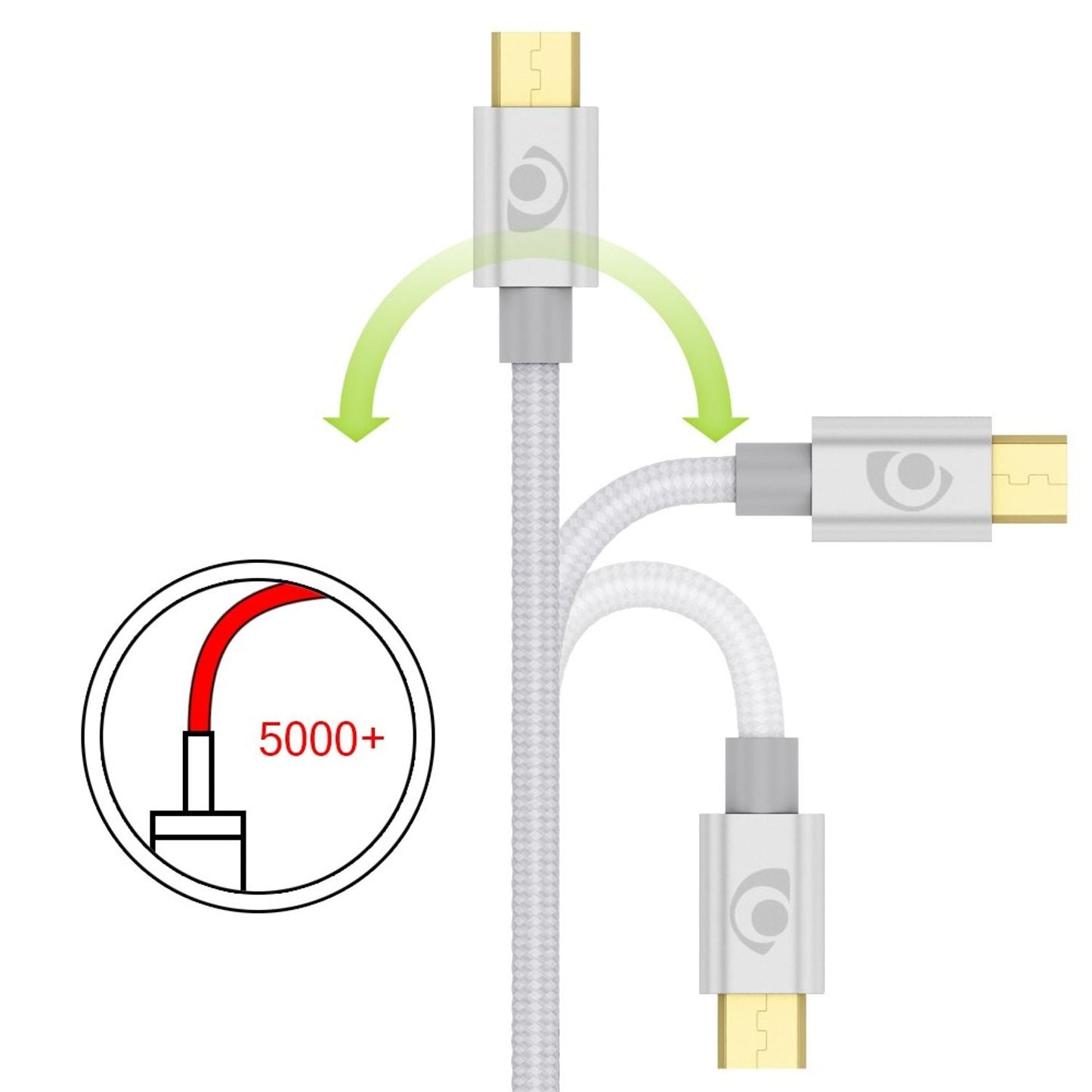 NALIA 3m Micro USB Kabel, Stabiles Nylon umflochtenes Sync Handy High Speed Ladekabel/ Datenkabel kompatibel mit z.B. Android Smartphones, Samsung, Huawei, HTC, LG, Sony, Nokia  etc. - Silber