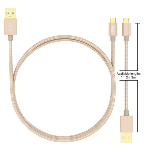 NALIA 1m Micro USB Kabel, Stabiles Nylon umflochtenes Sync Handy High Speed Ladekabel/ Datenkabel kompatibel mit z.B. Android Smartphones, Samsung, Huawei, HTC, LG, Sony, Nokia etc. - Gold
