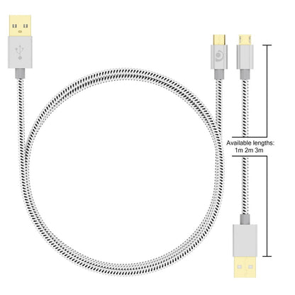 NALIA 1m Micro USB Kabel, Stabiles Nylon umflochtenes Sync Handy High Speed Ladekabel/ Datenkabel kompatibel mit z.B. Android Smartphones, Samsung, Huawei, HTC, LG, Sony, Nokia etc. - Weiß Schwarz
