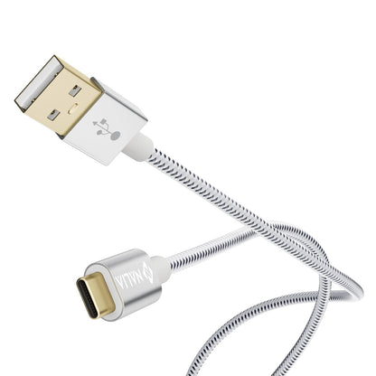 NALIA 2m USB C auf USB 2.0 Kabel, Stabiles Nylon Sync Ladekabel/ Datenkabel für USB 2.0 Typ C Geräte z.B. kompatibel mit Macbook, Chromebook Pixel, Samsung S8, Huawei P10, GoPro etc. - Weiß Schwarz