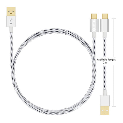 NALIA 2m USB C auf USB 2.0 Kabel, Stabiles Nylon Sync Ladekabel/ Datenkabel für USB 2.0 Typ C Geräte z.B. kompatibel mit Macbook, Chromebook Pixel, Samsung S8, Huawei P10, GoPro etc. - Weiß Schwarz