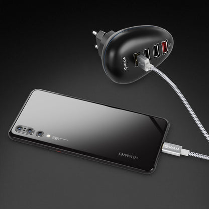 NALIA 2m USB C auf USB 2.0 Kabel, Stabiles Nylon Sync Ladekabel/ Datenkabel für USB 2.0 Typ C Geräte z.B. kompatibel mit Macbook, Chromebook Pixel, Samsung S8, Huawei P10, GoPro etc. - Weiß Schwarz