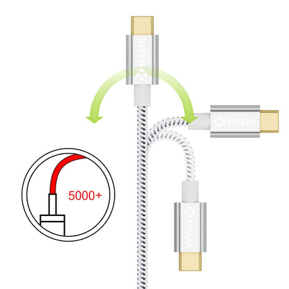 NALIA 2m USB C auf USB 2.0 Kabel, Stabiles Nylon Sync Ladekabel/ Datenkabel für USB 2.0 Typ C Geräte z.B. kompatibel mit Macbook, Chromebook Pixel, Samsung S8, Huawei P10, GoPro etc. - Weiß Schwarz