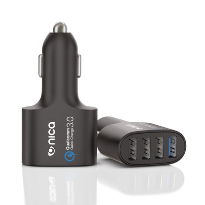NALIA 4-Port USB Quick-Charge 3.0 Auto-Ladegerät, Car Charger Schnellladegerät Mini Ladestecker Adapter Kfz Zigaretten-Anzünder Power Ladeadapter kompatibel mit iPhone Samsung Huawei Sony Navi Tablet