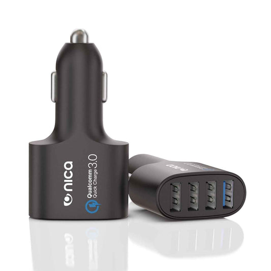 NALIA 4-Port USB Quick-Charge 3.0 Auto-Ladegerät, Car Charger Schnellladegerät Mini Ladestecker Adapter Kfz Zigaretten-Anzünder Power Ladeadapter kompatibel mit iPhone Samsung Huawei Sony Navi Tablet