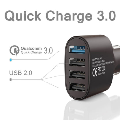 NALIA 4-Port USB Quick-Charge 3.0 Auto-Ladegerät, Car Charger Schnellladegerät Mini Ladestecker Adapter Kfz Zigaretten-Anzünder Power Ladeadapter kompatibel mit iPhone Samsung Huawei Sony Navi Tablet