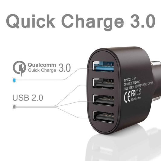 NALIA 4-Port USB Quick-Charge 3.0 Auto-Ladegerät, Car Charger Schnellladegerät Mini Ladestecker Adapter Kfz Zigaretten-Anzünder Power Ladeadapter kompatibel mit iPhone Samsung Huawei Sony Navi Tablet