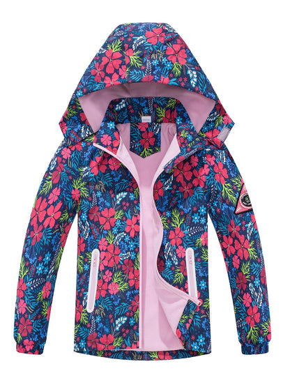 NATUST Mädchen Gefütterte Regenjacke Kinder Winddicht Übergangsjacke mit Abtrennbare Kapuze