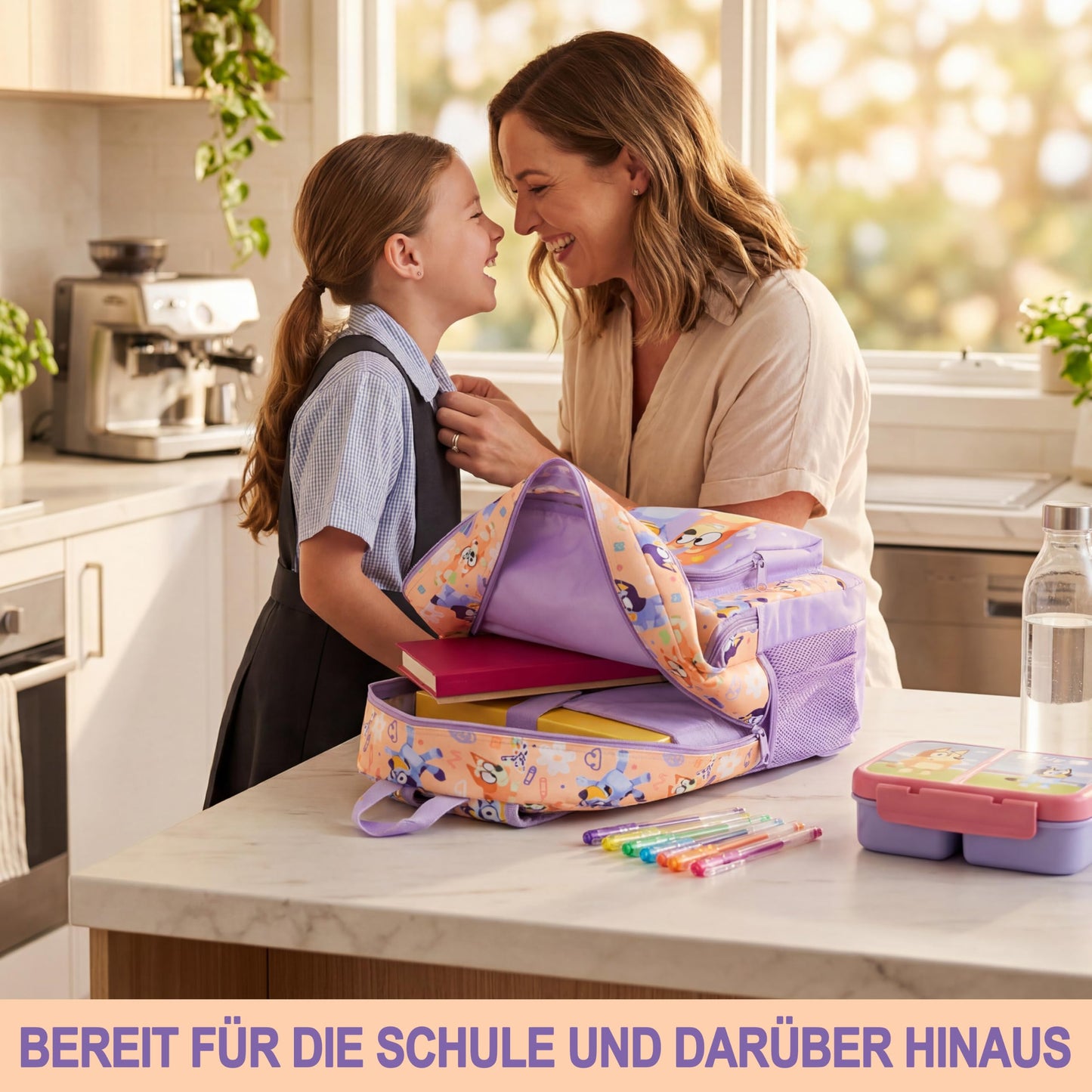 Rucksack Mädchen, Verstellbarer Reisetasche für Schule und Reise, Gepolsterte Schulrucksack mit Zwei Schlüsselanhänger, Geschenke für Kinder (Multi Squishmallows)