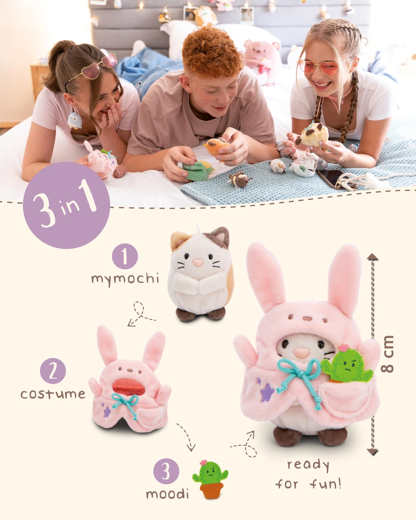 NICI MYMOCHI Kuscheltier Set - Kuscheltier Bär Nomo 8 cm mit Pommes und Bienenkostüm in Geschenkbox, Flauschiges Stofftier zum Kuscheln, Spielen und Liebhaben - 61142
