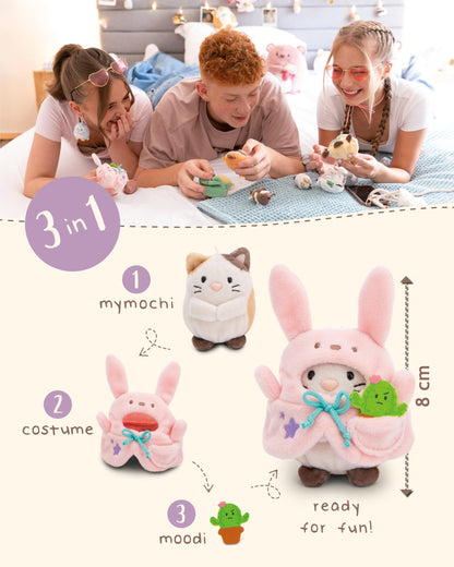 NICI MYMOCHI Kuscheltier Set - Kuscheltier Bär Nomo 8 cm mit Pommes und Bienenkostüm in Geschenkbox, Flauschiges Stofftier zum Kuscheln, Spielen und Liebhaben - 61142