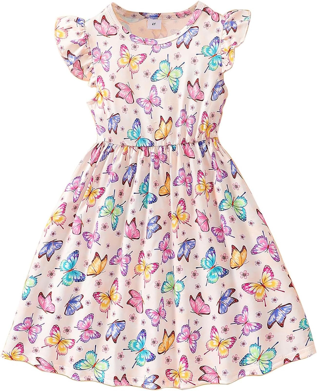 EULLA Kinder Mädchen Kleid Kurzarm Lässig A-Linie Regenbogenstreifen Erdbeere Marienkäfer Schmetterling Kleider Gr.92 98 104 110 116 122