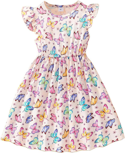 EULLA Kinder Mädchen Kleid Kurzarm Lässig A-Linie Regenbogenstreifen Erdbeere Marienkäfer Schmetterling Kleider Gr.92 98 104 110 116 122