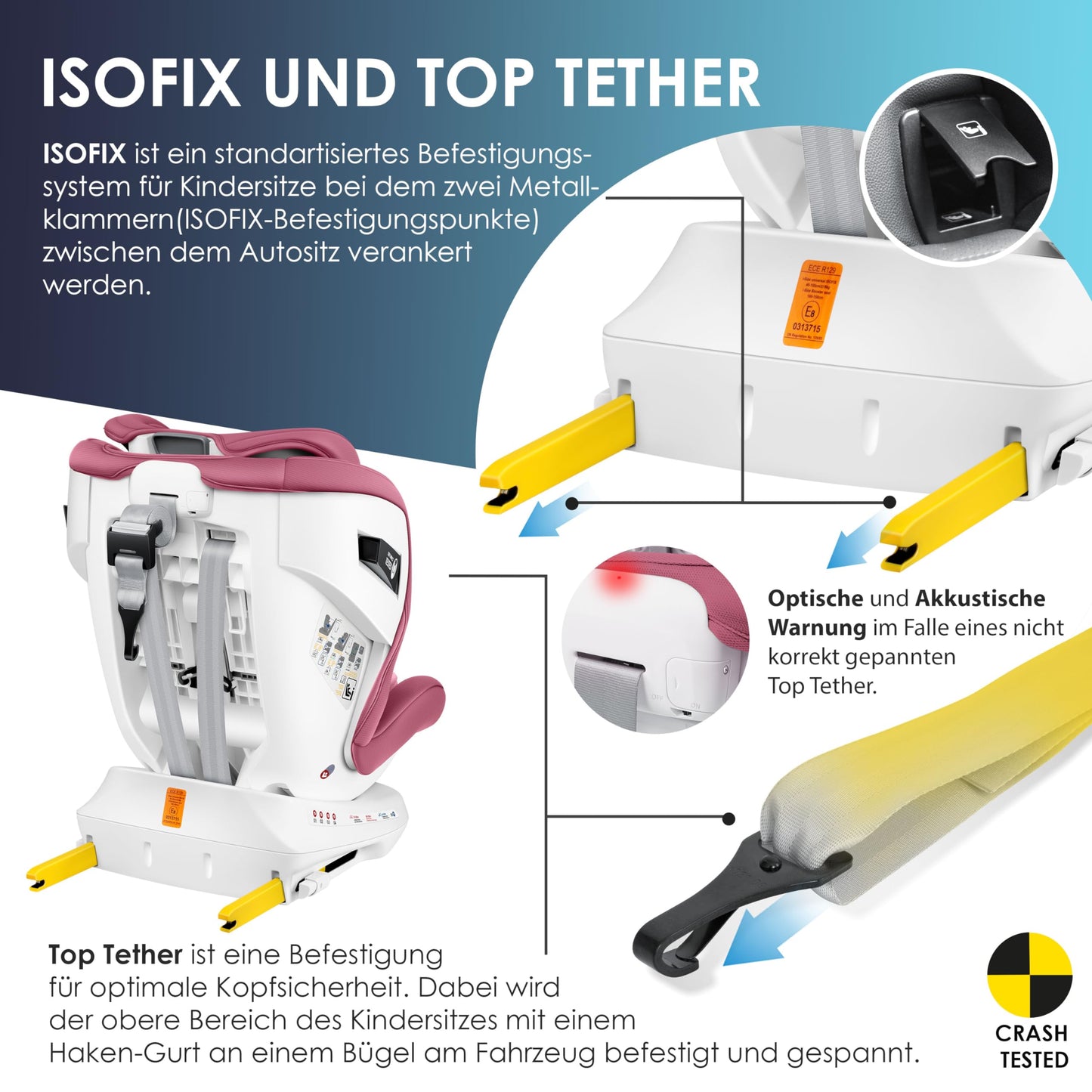 KIDIZ® Kindersitz Baby Autositz Kinderautositz Isofix Top Tether 360° drehbar Gruppe 0/1/2/3 ab Geburt 0-36kg Mit Sonnenschutzdach Seitenschutz 5 Punkt Gurt Kopfstützenverstellung ECE R129 Grau - Meloni2
